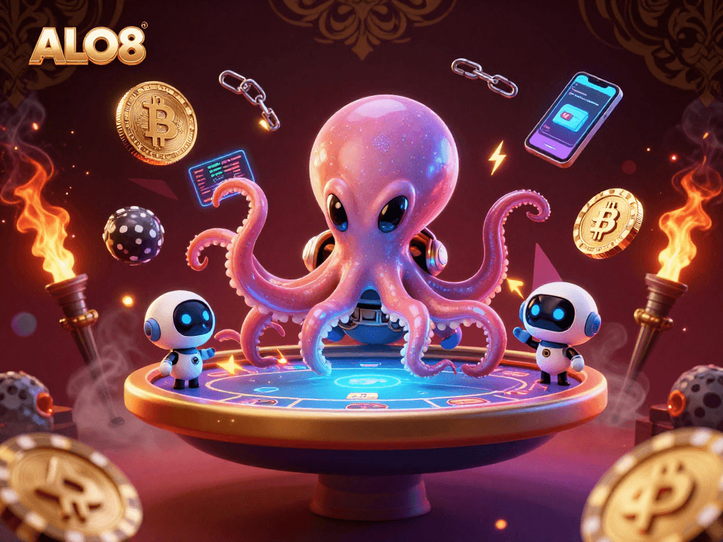 Win big with ALO8 at the alien octopus's cosmic poker table in a vibrant casino universe!