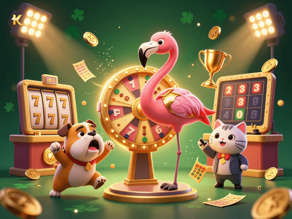 KUWIN elevates the excitement of slot games with vibrant characters and dynamic elements in a thrilling casino scene.