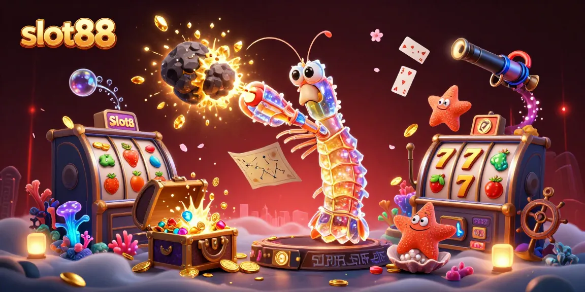 Experience the vibrant adventure of slot88 with a galactic samurai mantis shrimp and treasure-filled scenes