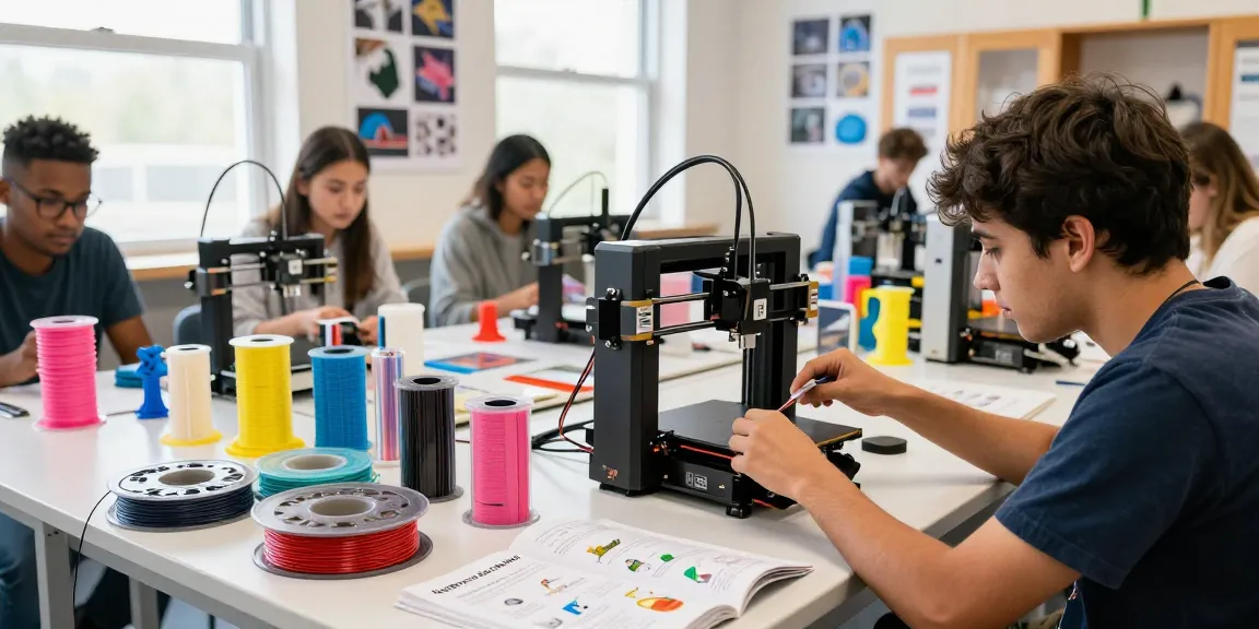 Best beginner 3D printer showcased in a vibrant workshop with an enthusiastic learner and colorful filament.