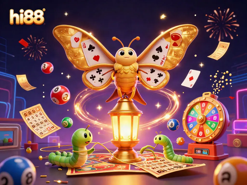 Win big with hi88 in this vibrant casino-themed 3D illustration showcasing dynamic gaming elements.