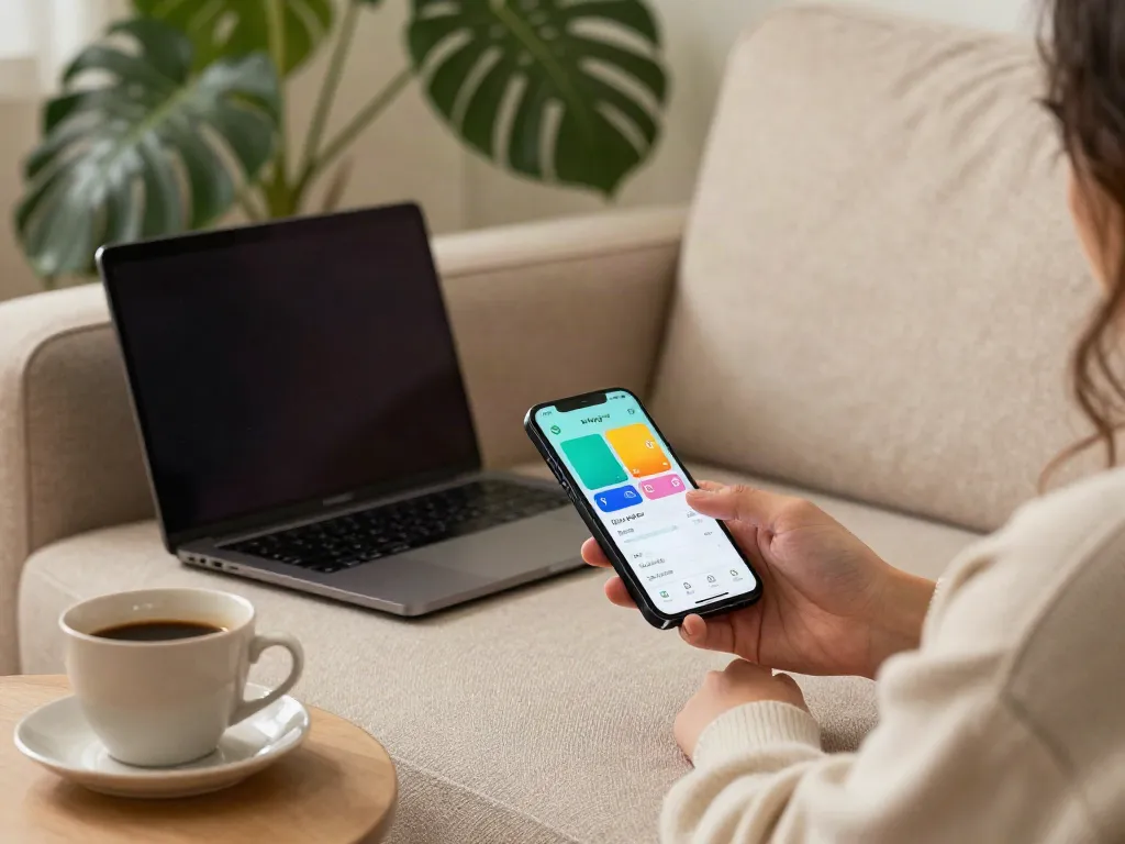 Engaging with the FM WhatsApp APK features on a smartphone in a cozy setting.