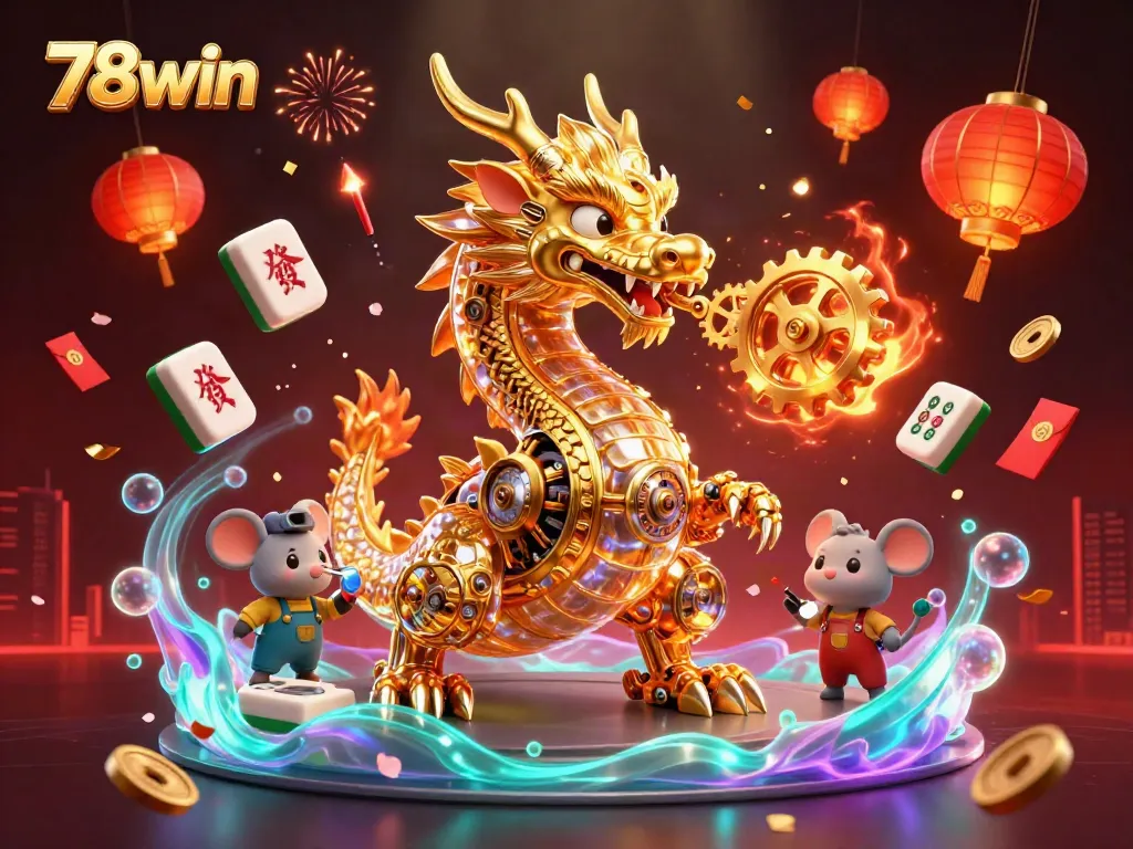Experience the thrill of winning at 78win with a golden dragon and vibrant casino elements.