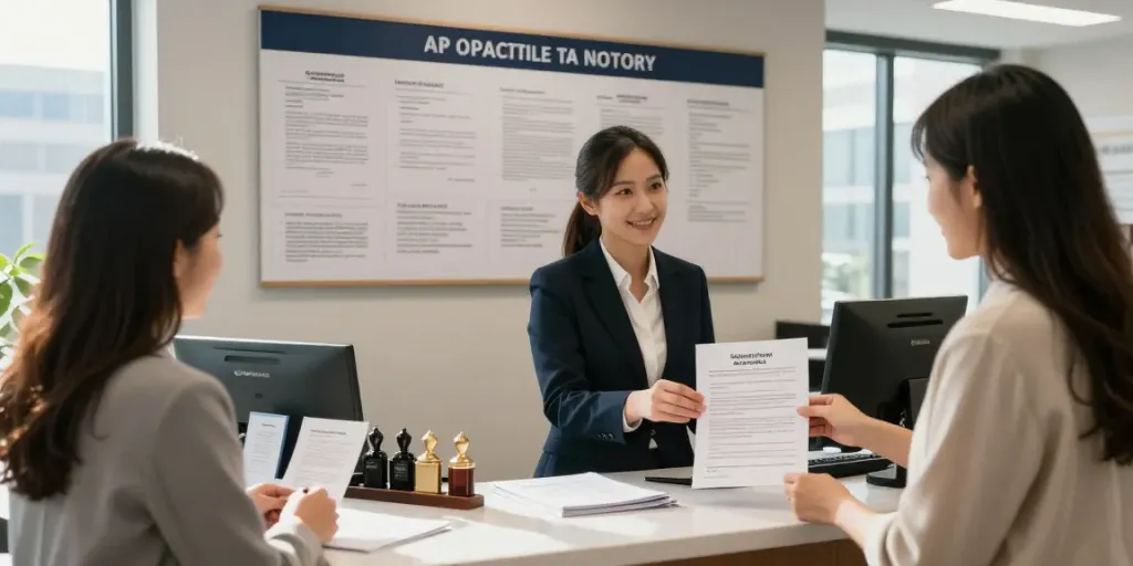 Apostille services in Toronto with professional staff assisting clients in a welcoming office environment.