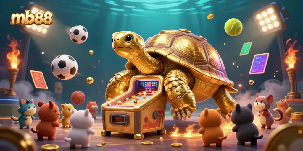 Experience thrilling gaming action at mb88 with a lively scene of gambling fun featuring a turtle pinball machine.