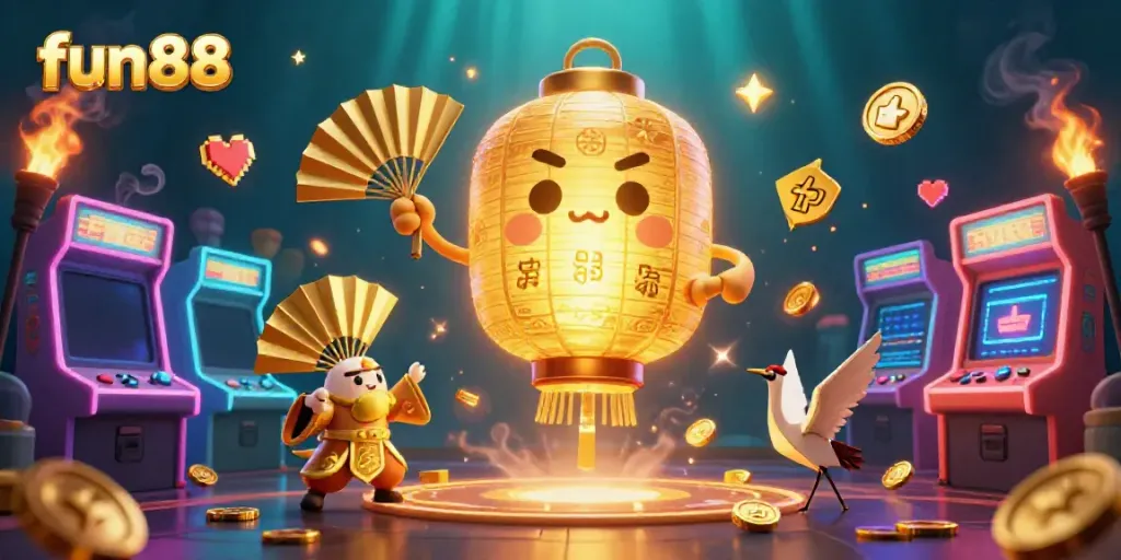 Experience fun88 with vibrant casino elements featuring a golden lantern spirit and dynamic gaming atmosphere.