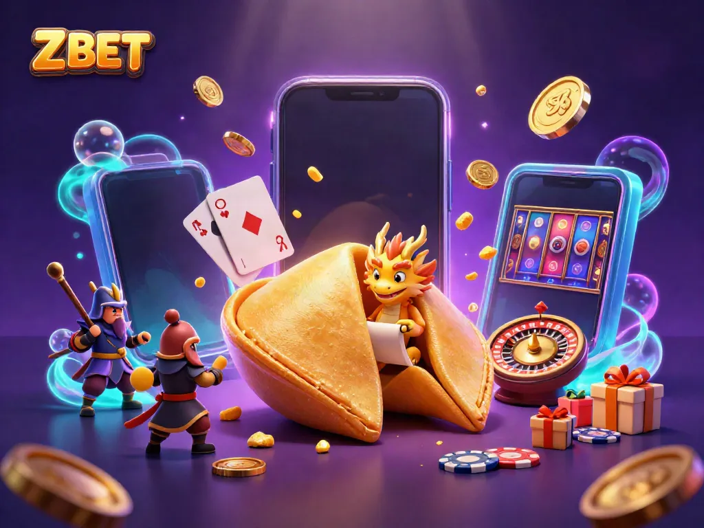 Experience thrilling gameplay at ZBET with a giant fortune cookie and gaming elements in stunning 3D.