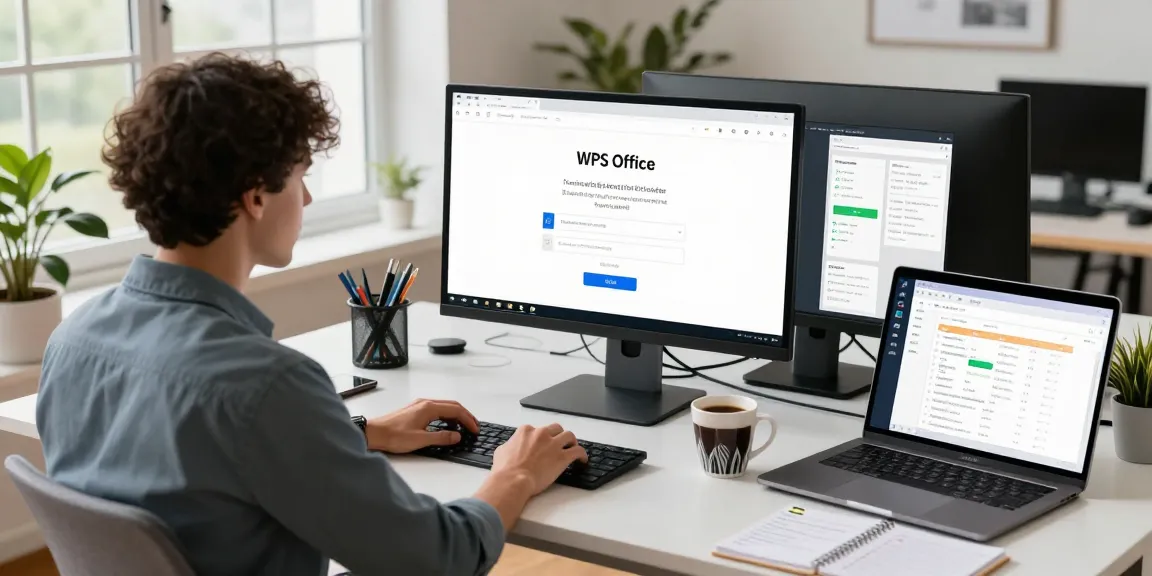 WPS Download in a modern workspace with monitors and plants showcasing productivity.