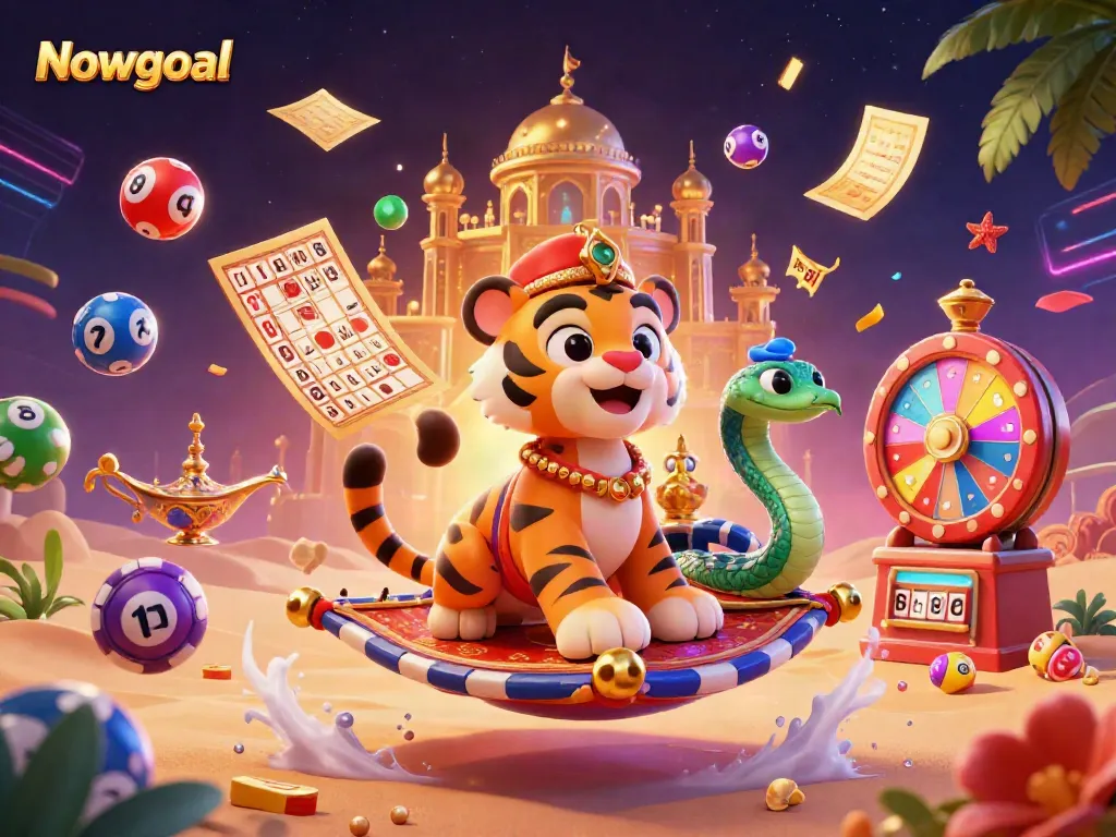 Experience real-time excitement with Nowgoal's vibrant gambling scene featuring a tiger sultan and magical elements.