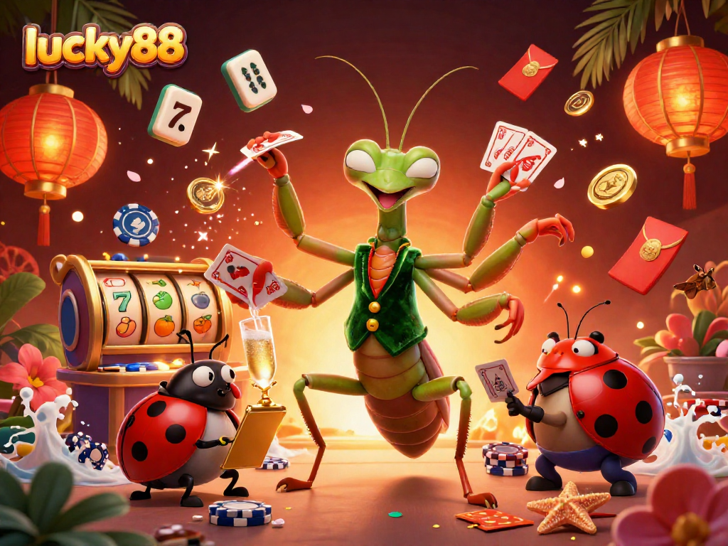 Engage in thrilling games at lucky88 with multiple characters showcasing exciting casino elements.