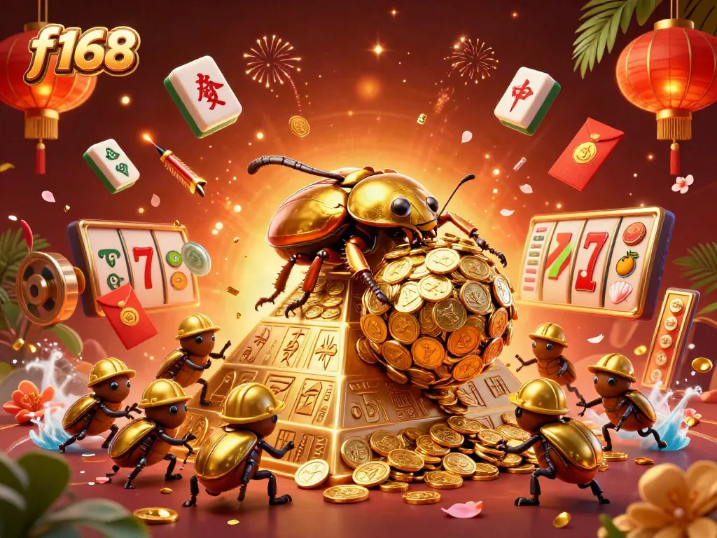 Experience the excitement of f168 gameplay with golden coins and vibrant casino symbols.