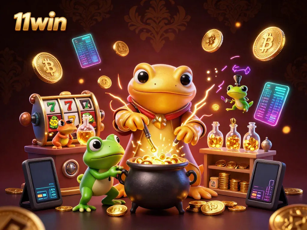 Experience thrilling casino adventure with 11win's vibrant golden alchemist and magical elements.