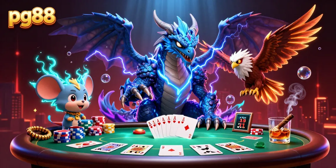 Experience thrilling poker action with pg88's dynamic 3D illustration featuring vibrant characters.