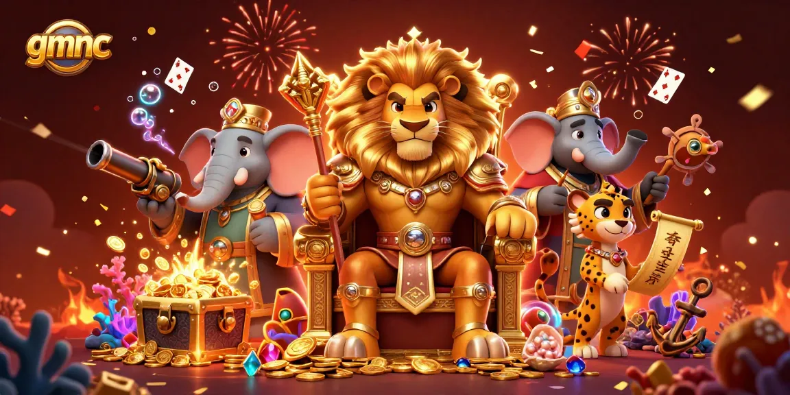 Engage with gmnc as the 3D fierce lion king reigns over a treasure-filled casino landscape.