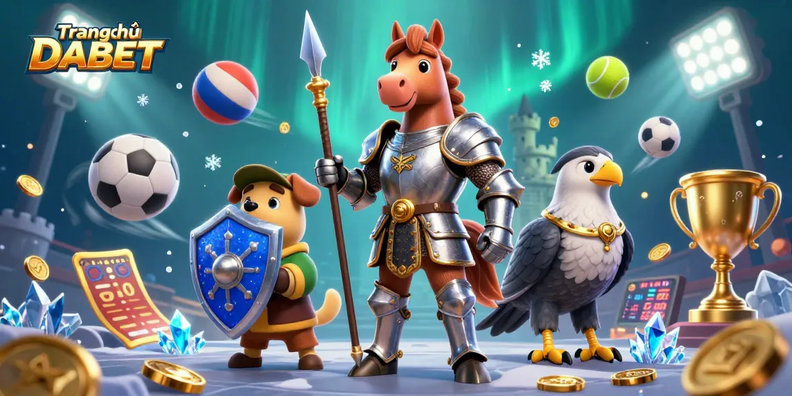 Experience thrilling action on Trang chủ DABET with a dynamic casino illustration featuring knights and sports elements.