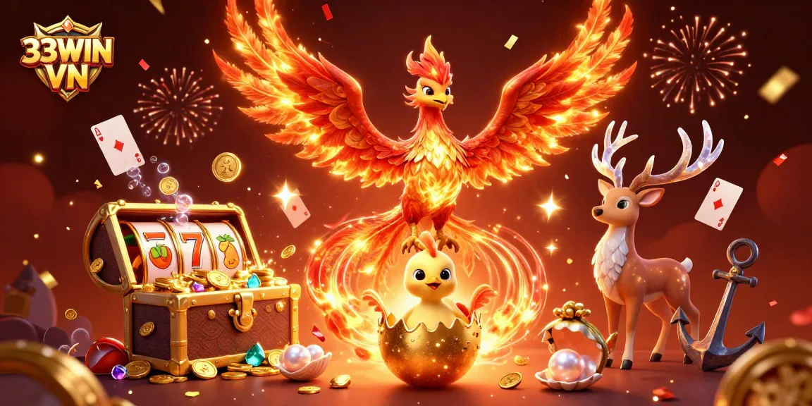 Win big at 33WIN VN with thrilling slot games surrounded by a vibrant, magical scene.