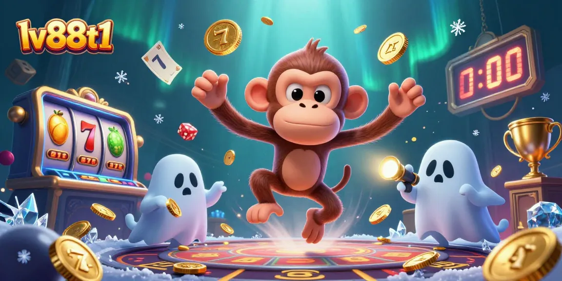 Experience thrilling gameplay at lv88t1 with a vivid casino scene featuring a poltergeist monkey juggling golden treasures.