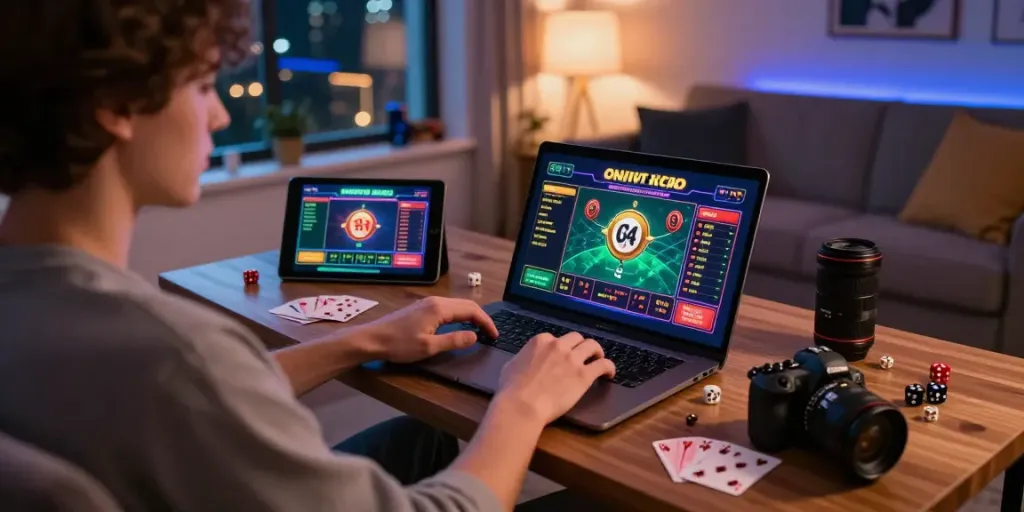 Aktivitas berjudi online tisu4d dengan perangkat modern dan suasana permainan yang menarik.