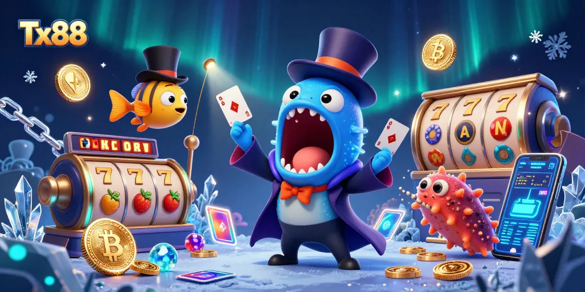 Win big with Tx88 in this vibrant casino-themed illustration featuring magical sea creatures.