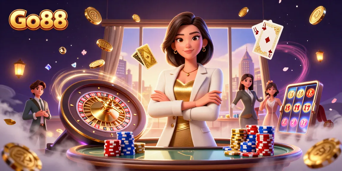 Go88 offers thrilling casino experiences with a powerful Asian businesswoman at the forefront.