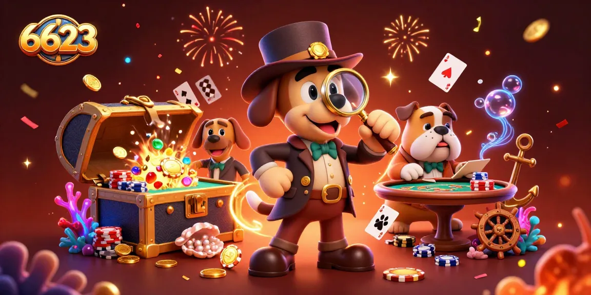 Search for treasure and chips in the thrilling 6623 casino adventure with characters solving clues.