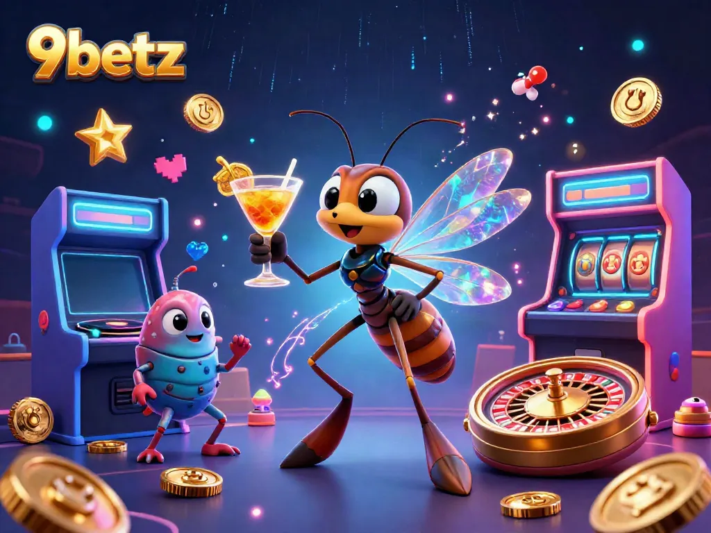 Engage in thrilling gameplay with 9betz, showcasing colorful casino characters and dynamic game elements.