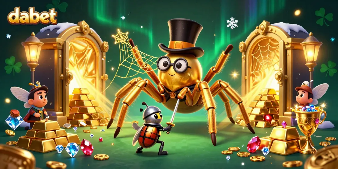 Dabet's exciting casino adventure featuring a golden tarantula and heroic beetle knight amidst treasures