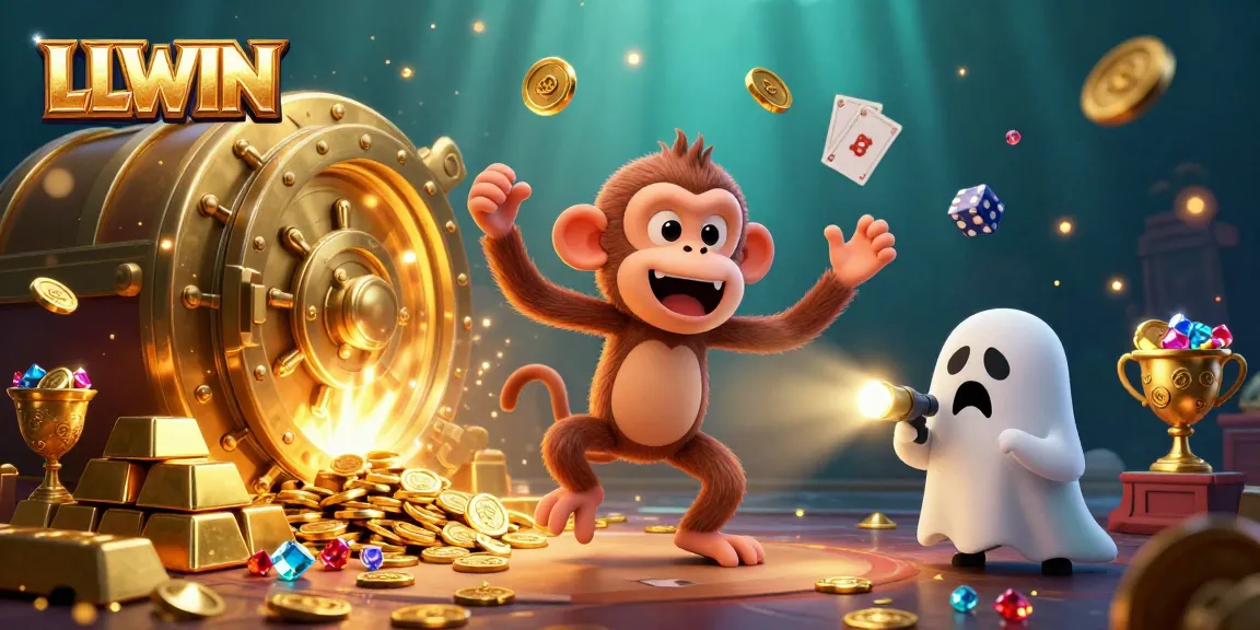Experience LLWIN gaming excitement as a ghost-hunter puppy tracks a mischievous poltergeist monkey in a dazzling casino.