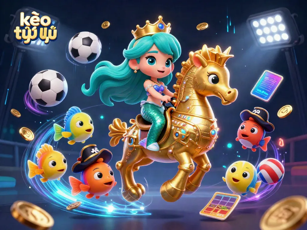 Experience kèo trực tuyến excitement with a vibrant, dynamic scene featuring a mermaid princess and seahorse in action.
