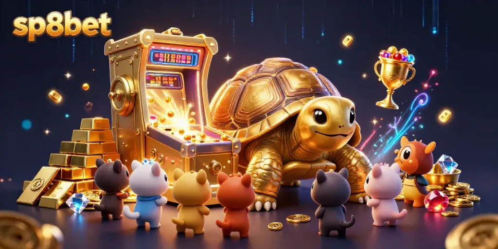 Experience sp8bet's thrilling casino adventures amidst golden treasures and vibrant gaming scenes.