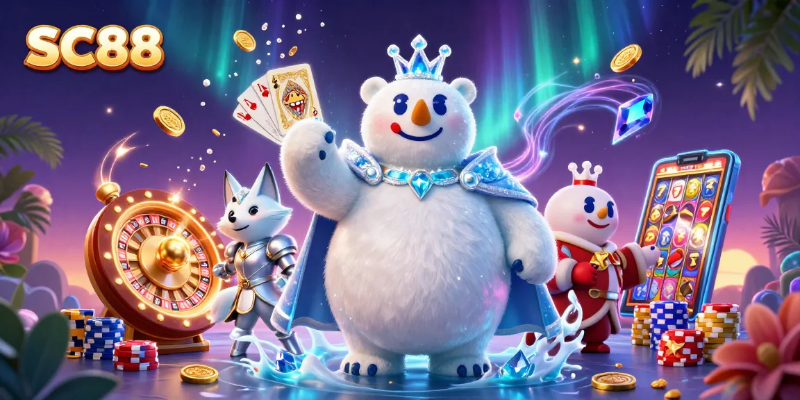 Engage in thrilling gaming with SC88, featuring stunning visuals of Arctic royalty and vibrant casino elements.