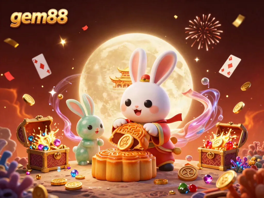 Engage in winning strategies at gem88 with an exciting 3D illustration featuring lunar elements and casino motifs.