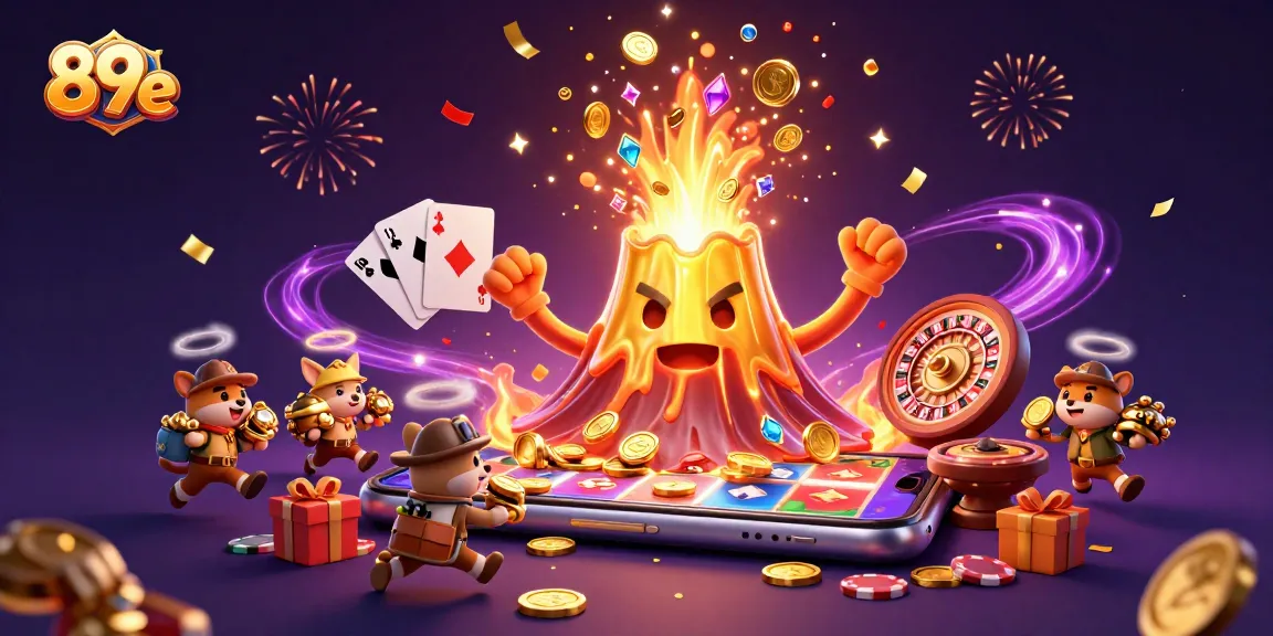 Join the fun at 89e, where a golden volcano erupts with coins and treasures amidst dynamic gaming elements.