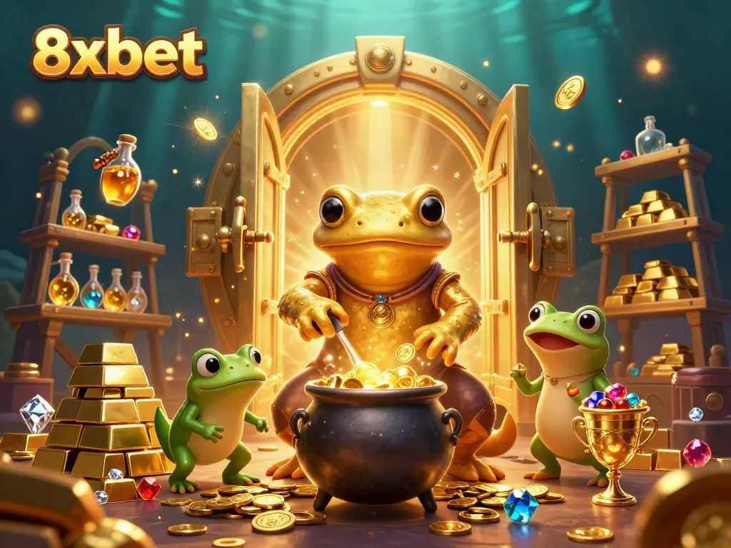 Experience the excitement of 8xbet with a vibrant scene of fantasy characters crafting gold.