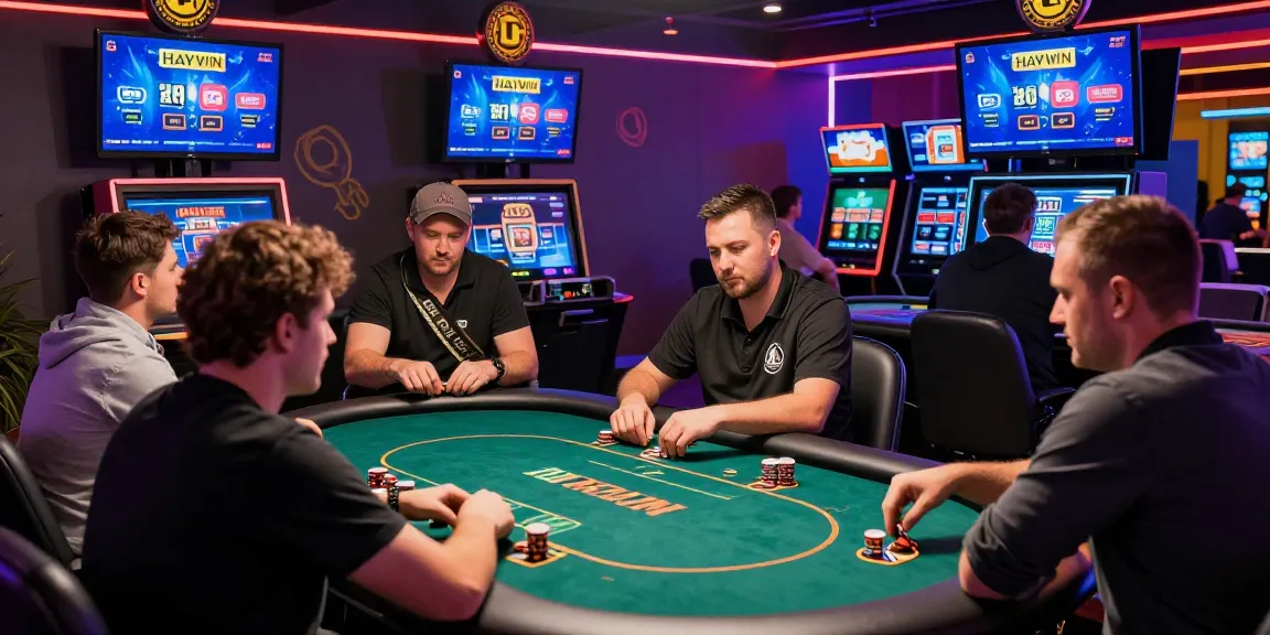 Gaming excitement at HAYWIN platform featuring engaged players strategizing during high-stakes poker.