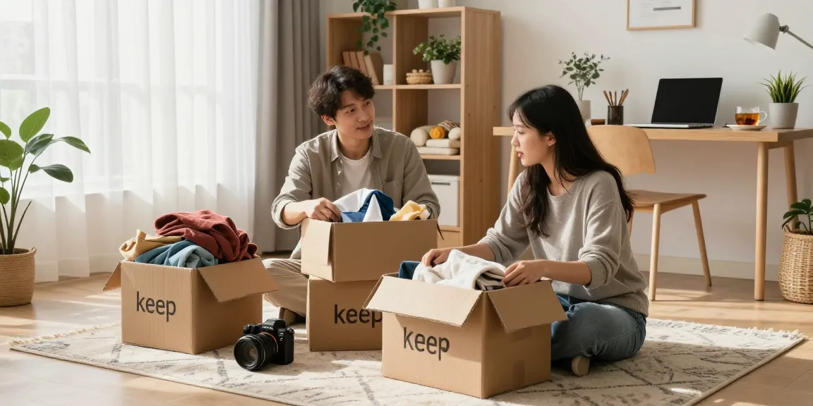 Declutter Ottawa: A professional organizer helps a client transform their living space by sorting through clutter and personal items in a serene and bright living room.