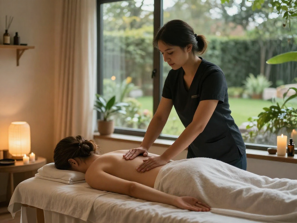 Relaxing massage therapy session focusing on 파주출장안마 in a serene studio.