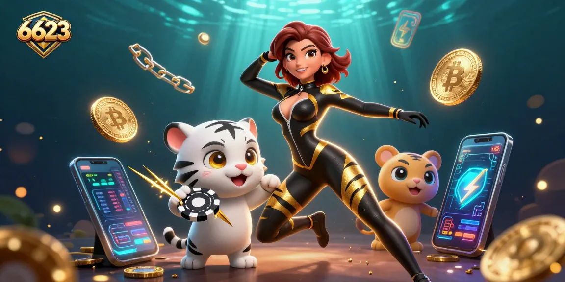 Engage with 6623's dynamic gambling fun featuring a stunning character in action with lucky poker chips.