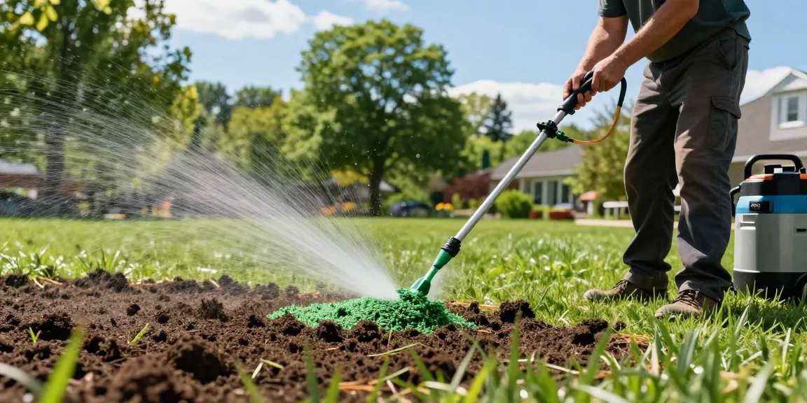 Hydroseeding Ottawa in action with a technician applying seed slurry to prepare a lush lawn.