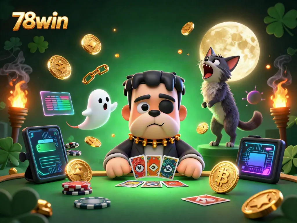 Witness 78win's vibrant gaming scene as a bulldog dealer attracts players with cards and crypto.