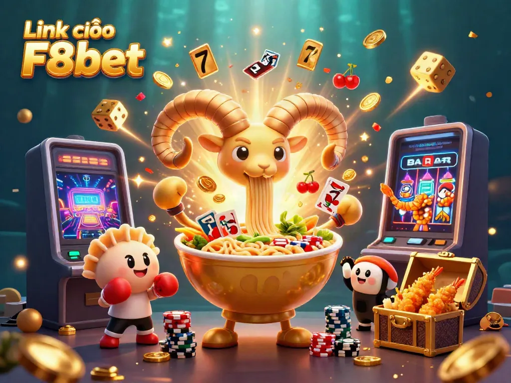 Experience the excitement with Link vào F8bet, featuring a dynamic casino scene with bold characters and jackpots.