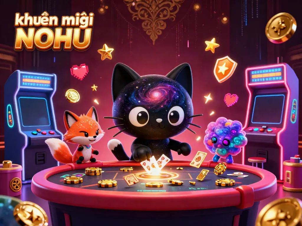 Experience khuyến mãi NOHU in a vibrant cosmic casino scene with colorful game elements and characters.
