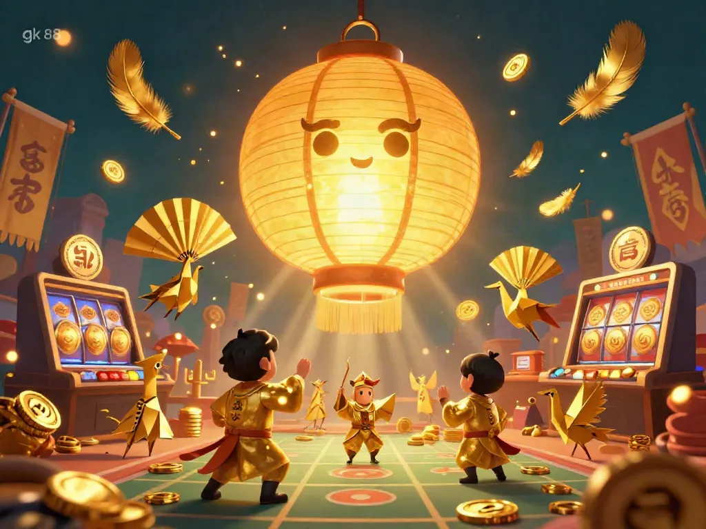 Experience thrilling gaming with gk 88 as golden lantern spirits illuminate the casino environment.