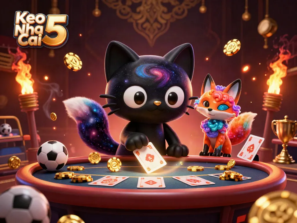 Bet on Keo Nha Cai 5, where cosmic characters enjoy sports betting in a vibrant casino.