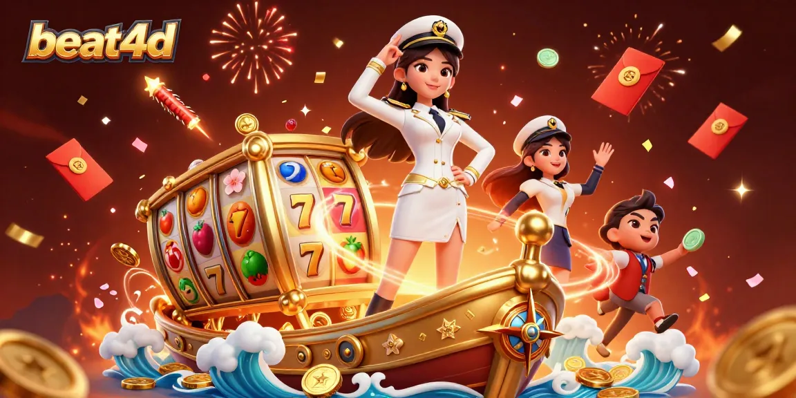 Engage with beat4d slot reels in this vibrant 3D casino scene filled with golden elements.