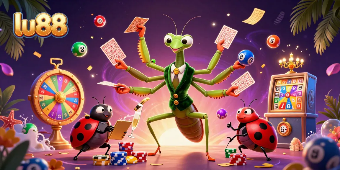 lu88 features animated card sharp and pit boss in a vibrant casino scene promoting vibrant gambling activities.