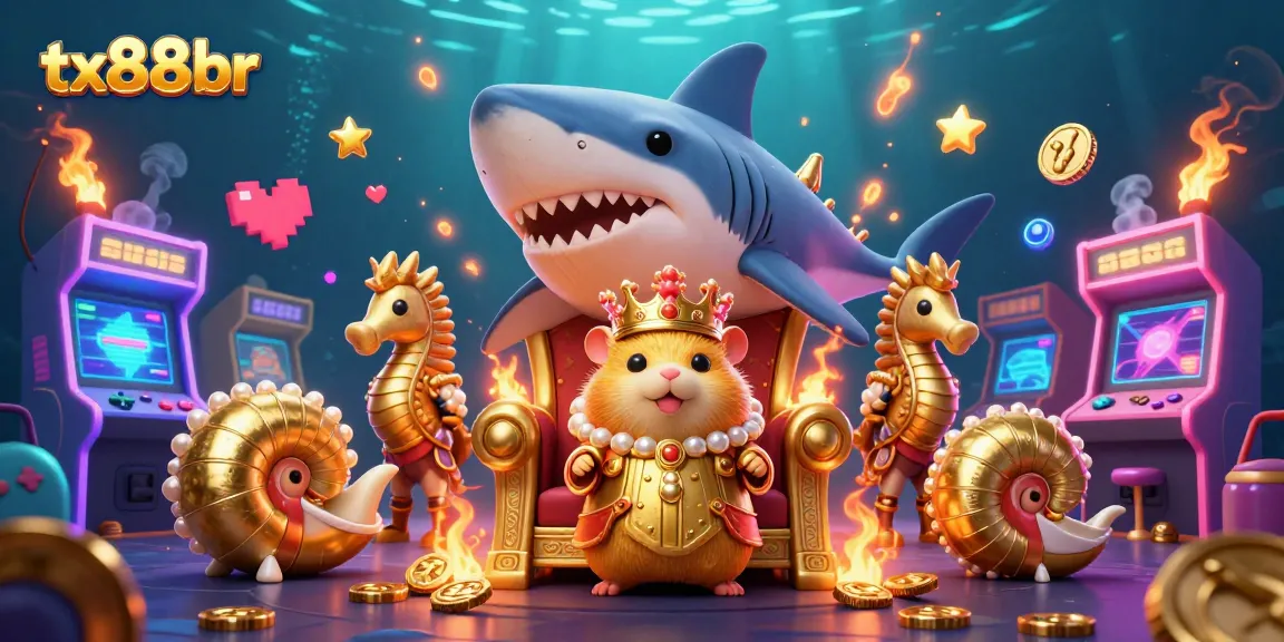Engage in thrilling games at tx88br, featuring vibrant underwater scene with royal hamster king.