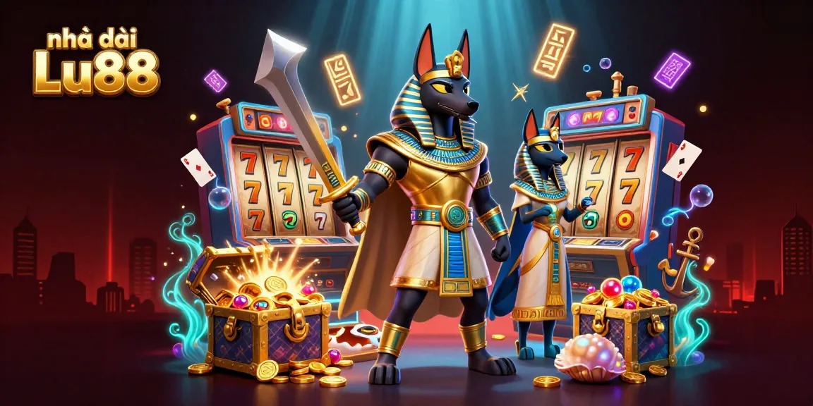 Engage with exciting games at Nhà cái Lu88 featuring vibrant 3D Egyptian-themed casino elements.