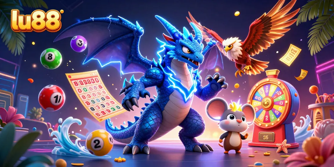 Experience thrilling casino excitement with lu88's vibrant 3D illustration featuring dynamic lottery elements.