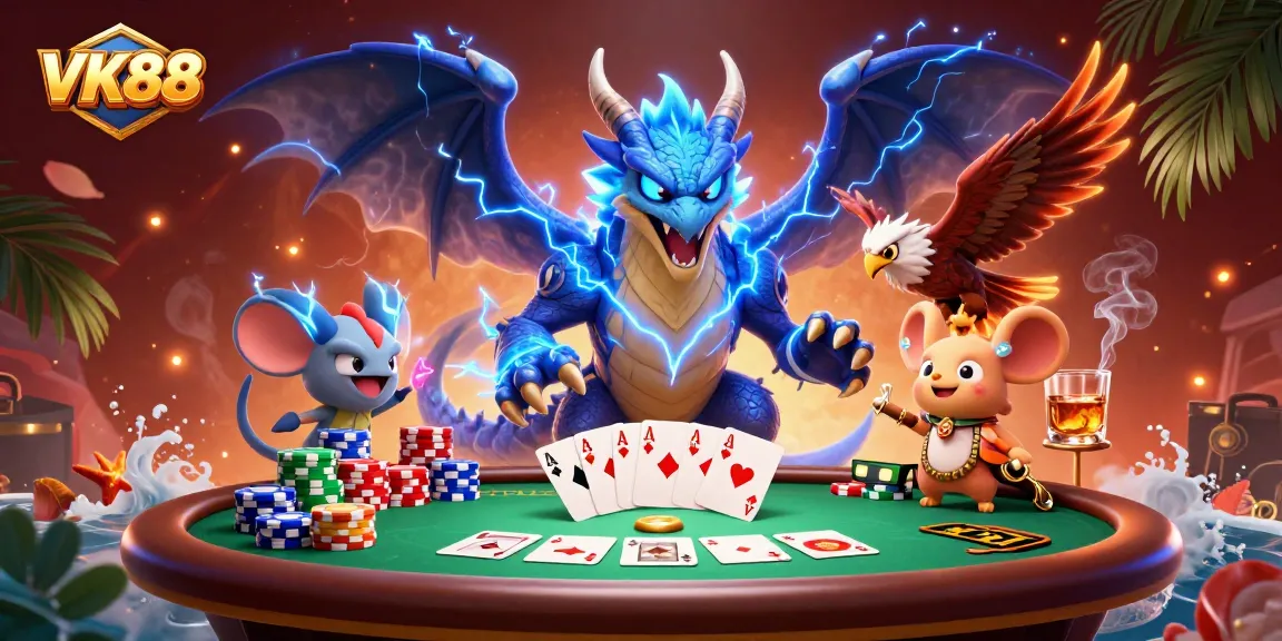 Experience thrilling moments at VK88 casino as a dragon, hawk, and thunder mouse enhance the game atmosphere.